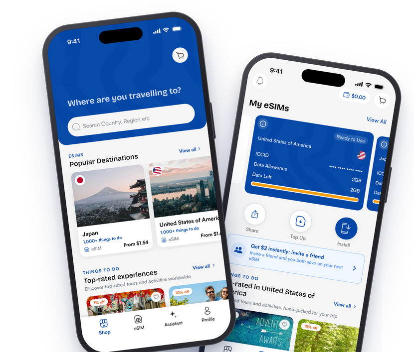 Yatelo app: popular destinations and an active eSIM